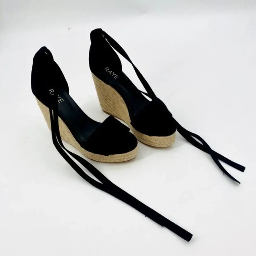 Raye 8.5 Black Wedge lace up‎ espadrilles